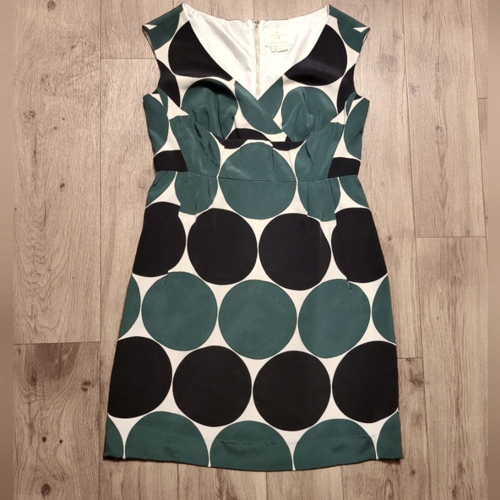 kate spade Green, Black and White Polka Dot Sheath Dress